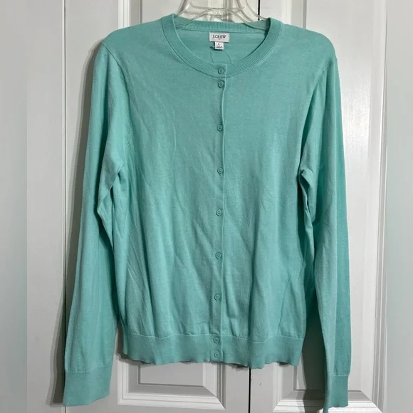 J. Crew Green Long Sleeves Cardigan Sweater Classic Knit Size L - Picture 3 of 10